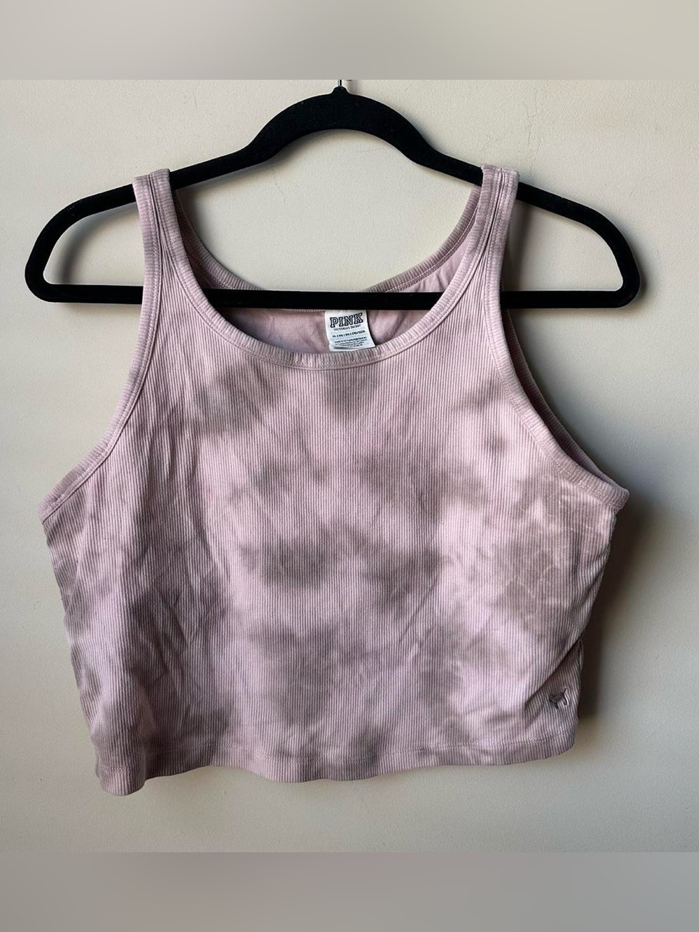VICTORIAS SECRET PINK  DUSTY MAUVE CLOUD TIE DYE CROPPED RIB TANK TOP Size XL